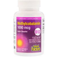 Natural Factors, B12 метилкобаламин, 1000 мкг, 180 жевательных таблеток
