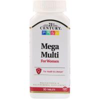 Фотография упаковки 21st Century Mega Multi мультивитамины и мультиминералы для женщин, 90 таблеток