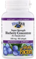 Natural Factors, BlueRich, суперсила концентрата черники, 500 мг, 90 мягких таблеток